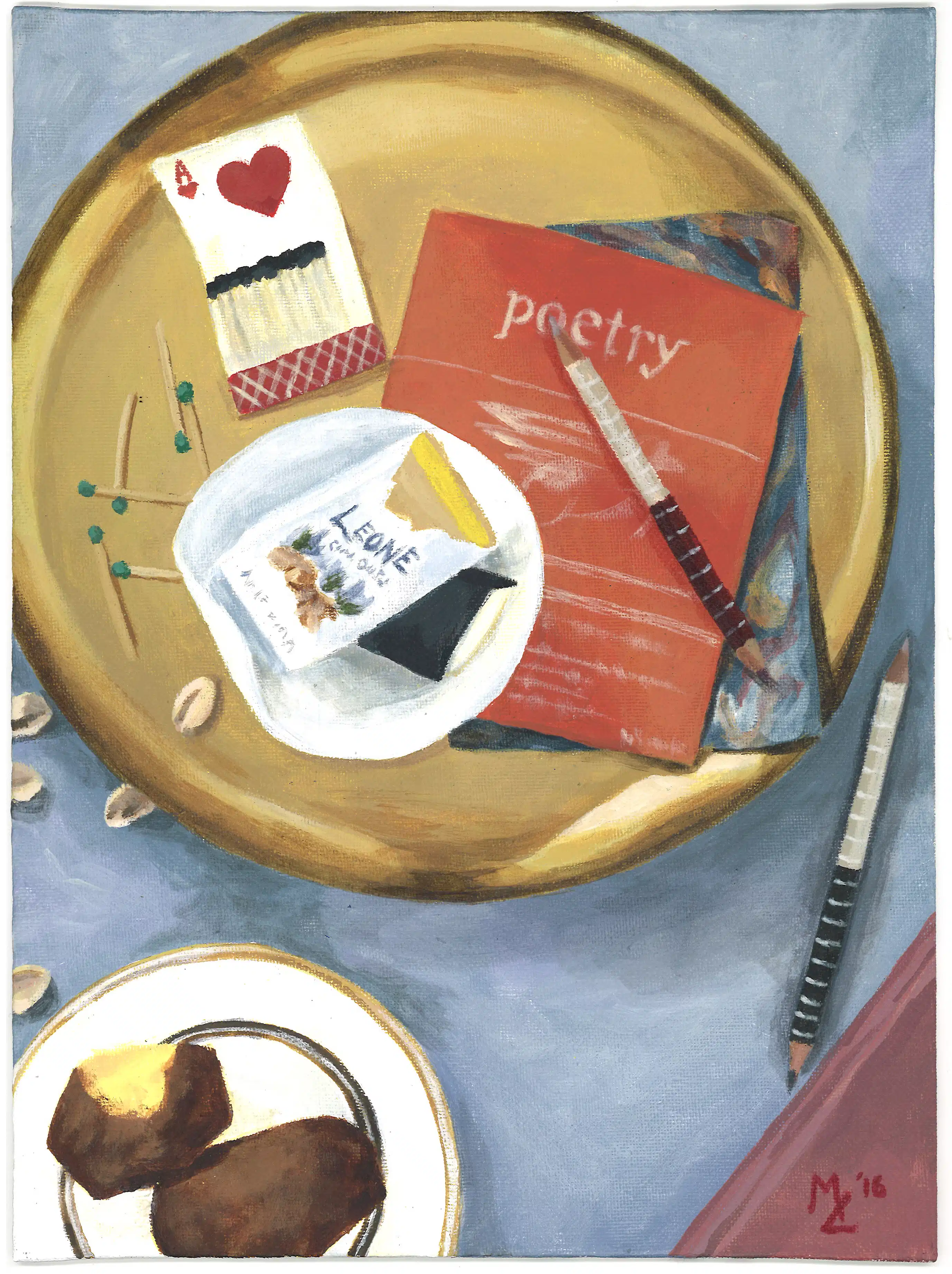 Still Life with Poetry Book, Matches, and Coffee Cup